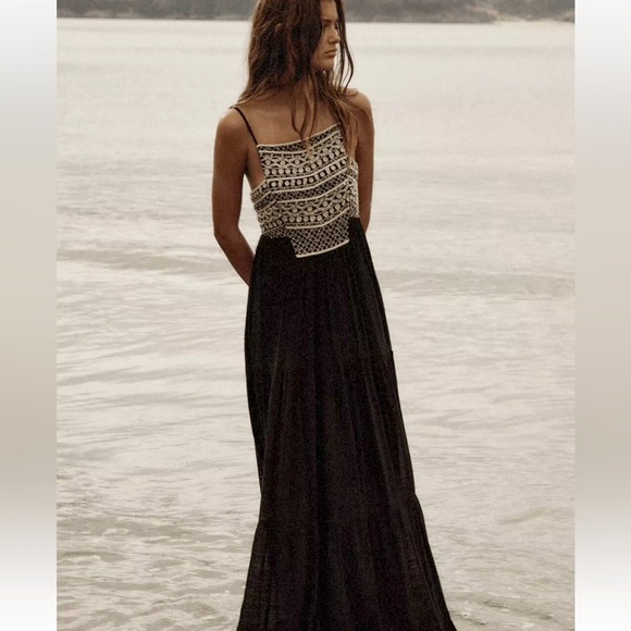 ZARA  Embroidered tiered flowy cotton long Dress NWT - Picture 5 of 14